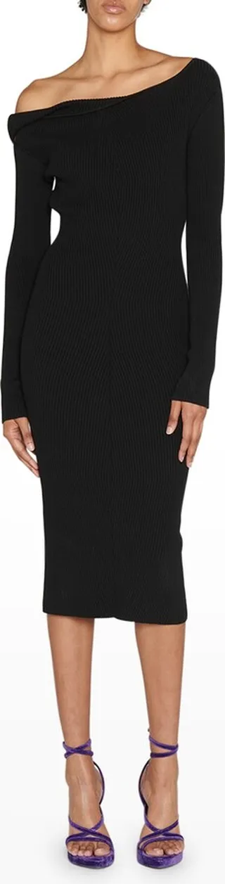 Off-The-Shoulder Rib Midi Dress