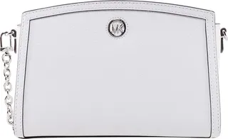 Leather shoulder bag with metal monogram