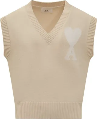 AMI Paris Logo-Intarsia Knitted V-Neck Vest