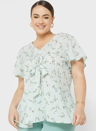 Waist Knot Detail Printed Top