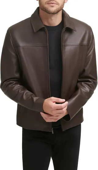 Smooth Lamb Leather Collared Jacket