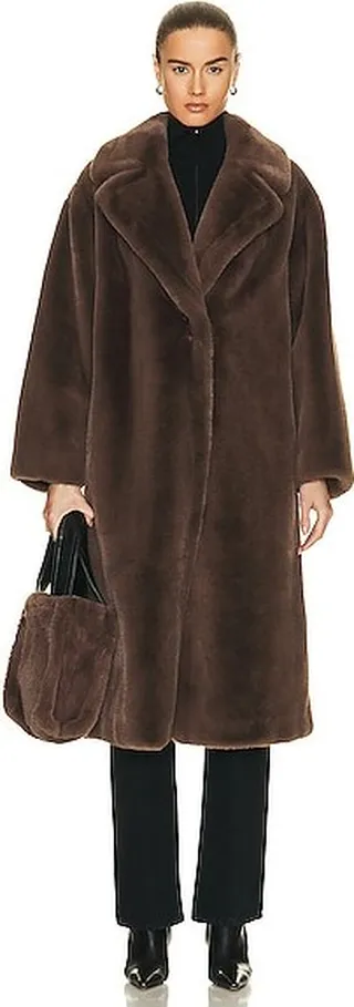 STAND STUDIO Maria Faux Fur Coat in Brown