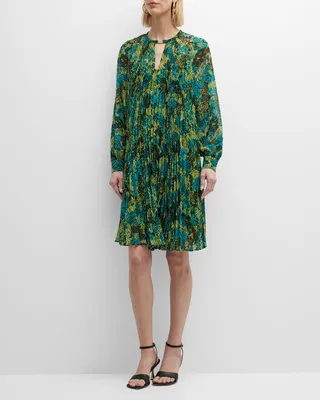 Pina Floral Print Pleated Short Dress