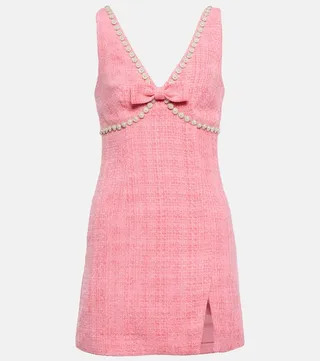 Crystal-embellished tweed minidress