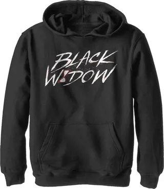 Boy's Marvel Black Widow Chalk Logo Pull Over Hoodie - Black - X Large