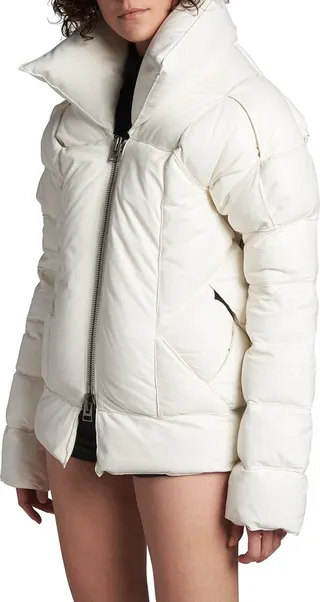 Woven Leather Puffer Jacket