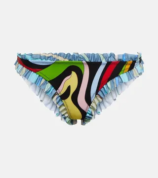Printed ruffled bikini bottoms