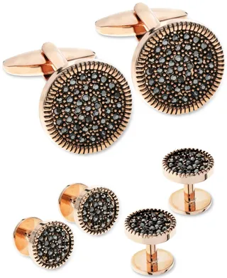 Sutton by Rhona Sutton Men's Rose Gold-Tone 3-Pc. Set Hematite Cubic Zirconia Cufflinks