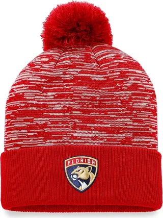 Men's Fanatics Branded Red Florida Panthers Defender Cuffed Knit Hat with Pom