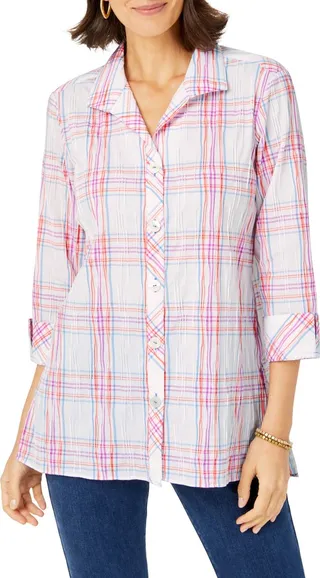 Rhett Crinkle Plaid Tunic Blouse