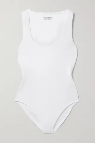 GOOD AMERICAN - Feel Good Ribbed Cotton-blend Bodysuit - White