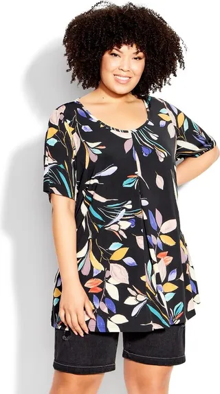 AVENUE | Women's Plus Size Liv Pleat Front Tunic - azure floral - 20W