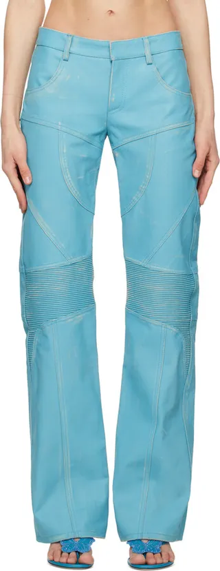Blumarine Blue Distressed Leather Pants