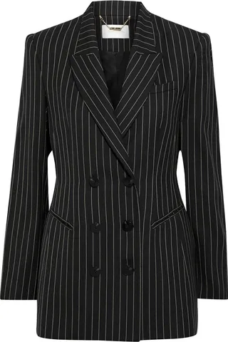 Double-breasted pinstriped wool-twill blazer