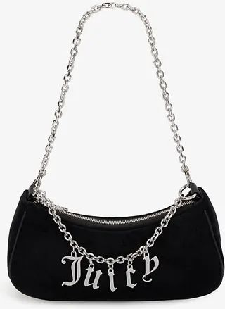 Womens Black Chain-strap Logo-embellished Velour Shoulder bag
