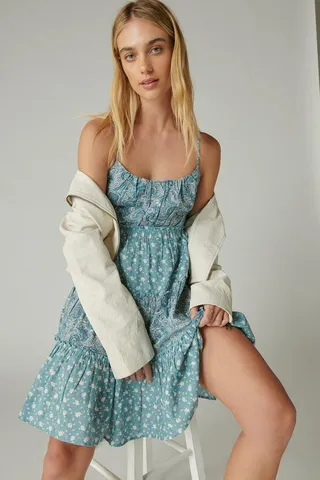 Laura Ashley Print Mix Tiered Babydoll Mini Dress
