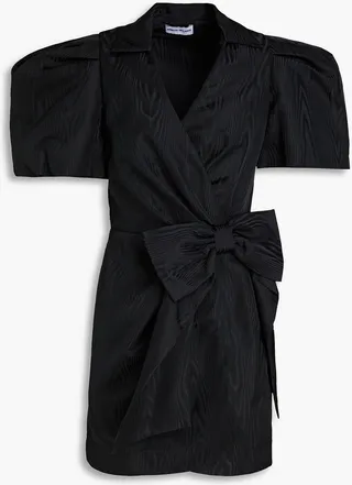 Malone bow-embellished moire mini wrap dress