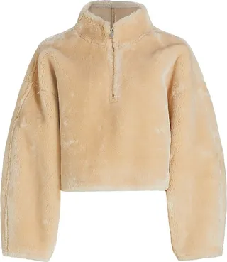 Faux-Fur Popover Quarter-Zip Top