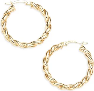 14K Yellow Gold Twist Hoop Earrings