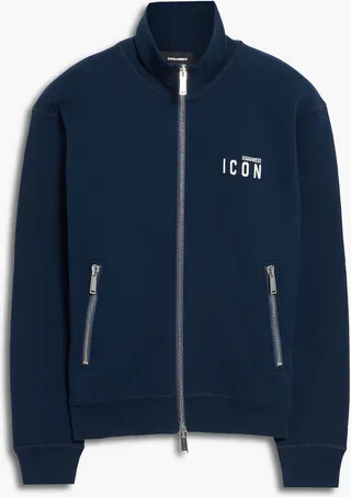 Icon printed cotton-fleece zip-up sweatshirt