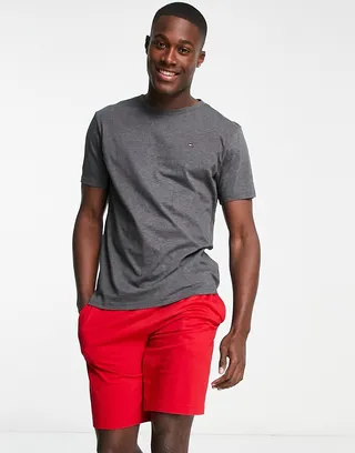 Tommy Hilfiger loungewear T-shirt and shorts set in dark gray and red