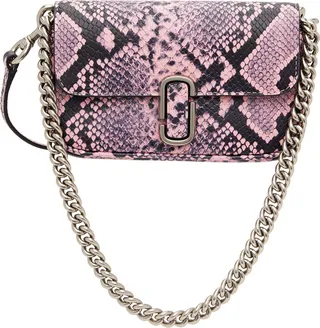 Marc Jacobs Pink & Black Croc 'The J Marc Mini' Shoulder Bag