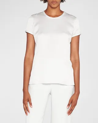 Crewneck Short-Sleeve Silk T-Shirt