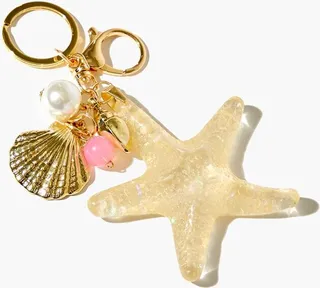 Faux Pearl & Seashell Keychain