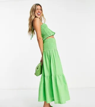 COLLUSION shirred midi skirt in green - part of a set