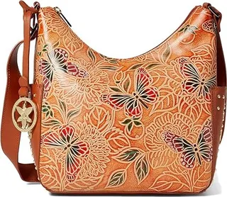 Anuschka 433 Classic Hobo With Studded Side Pockets (Tooled Butterfly Multi) Handbags