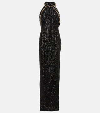 Sequined halterneck gown
