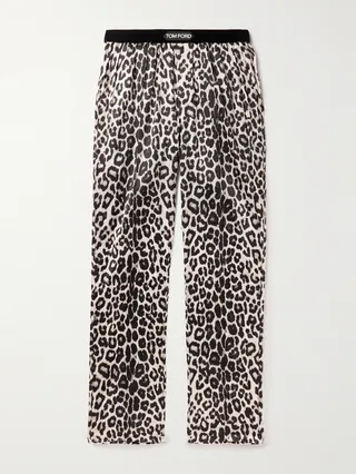 Leopard-Print Velvet-Trimmed Silk-Blend Pyjama Trousers