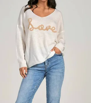 Love Print Knit Top in Cream
