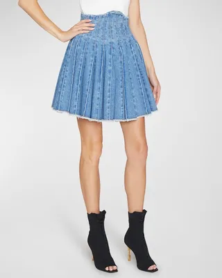 Denim Pleated Corset Mini Skirt