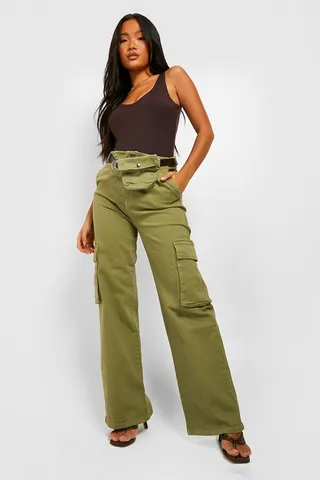 Petite Belted Cargo Jeans