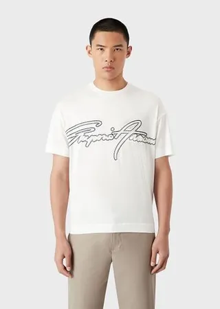 Tencel-blend jersey T-shirt with topstitched signature logo embroidery