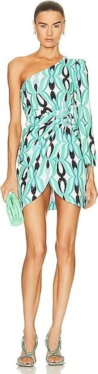 PatBO Twist One Shoulder Mini Dress in in Blue