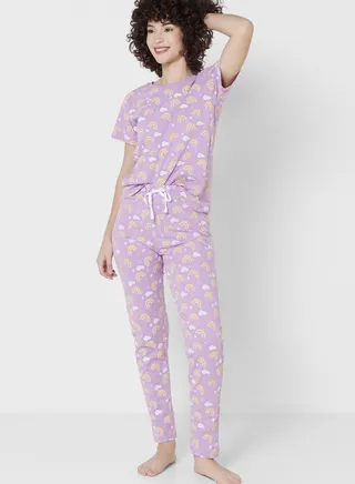 Printed T-Shirt And Pyjama Set