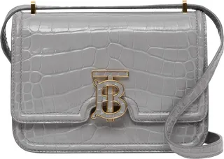Small TB Monogram Croc Embossed Leather Crossbody Bag