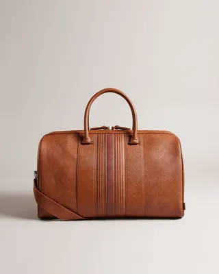 Striped Pu Holdall in Tan