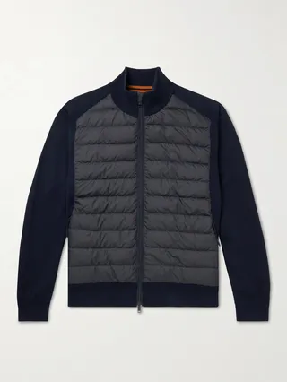 Leather-Trimmed Quilted Shell-Panelled Wool Jacket