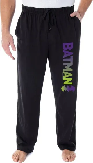 DC Comics Men's Batman Pajama Pants Ombre Script Logo Loungewear Sleep Pants (SM) Black