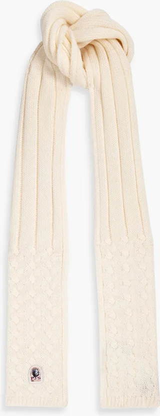 Tricot ribbed and cable-knit wool scarf