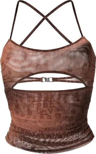 Brown Cut Out Halterneck Top