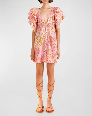 Mixed Lobsters Button-Front Mini Dress