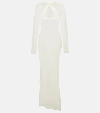 Semi-sheer cutout wool-blend maxi dress