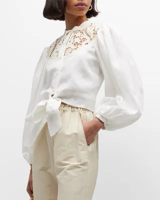 Serena Embroidered Button-Front Top