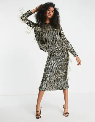 ASOS EDITION sequin & fringe midi pencil skirt