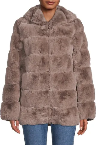 Faux Fur Hooded Zip Up Jacket