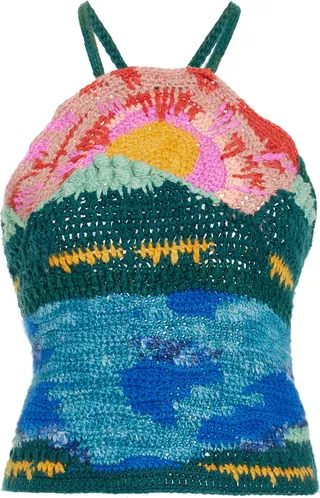 Women's Ray Sunset-Patterned Wool-Blend Halter Top